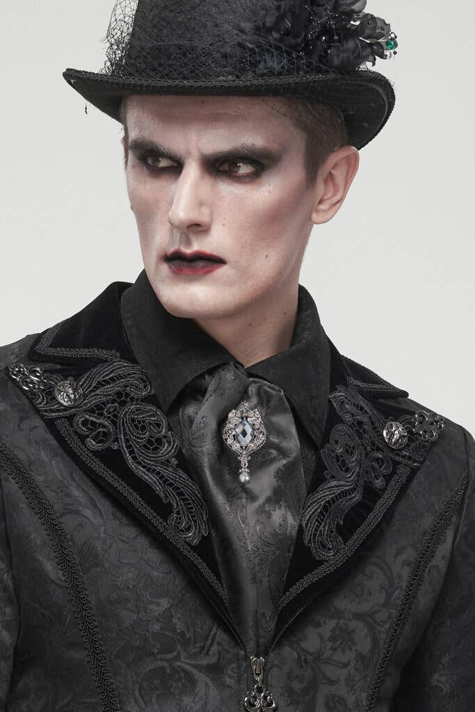 Black Victorian Scarf With Pendant: Black