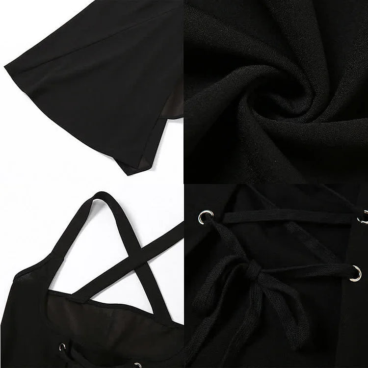 JK Pocketed Tie Polo T-Shirt Irregular Lace Up Suspender Dress
