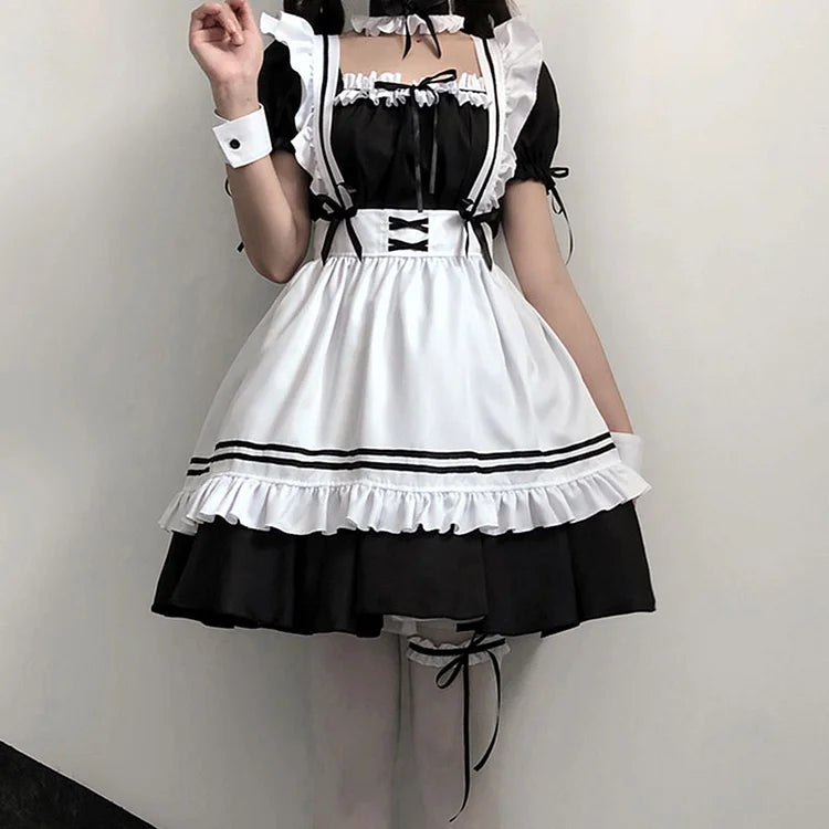 Cosplay Bow Tie Lolita Maid Ruffle Costume Dress