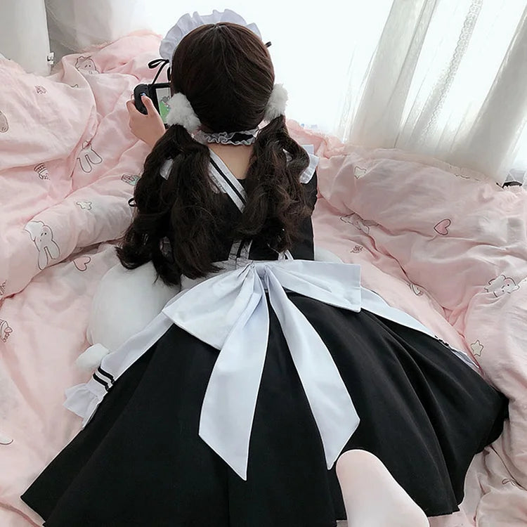 Cosplay Bow Tie Lolita Maid Ruffle Costume Dress