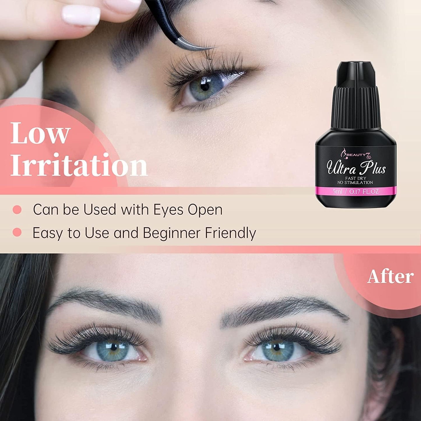 Beauty7 DIY Eyelash Extension Kit Lash Kit for Self Application Eyelash Glue Cream Remover Cluster Lashes Tweezer at Home Lash Extensions for Individuals (10D KIT)