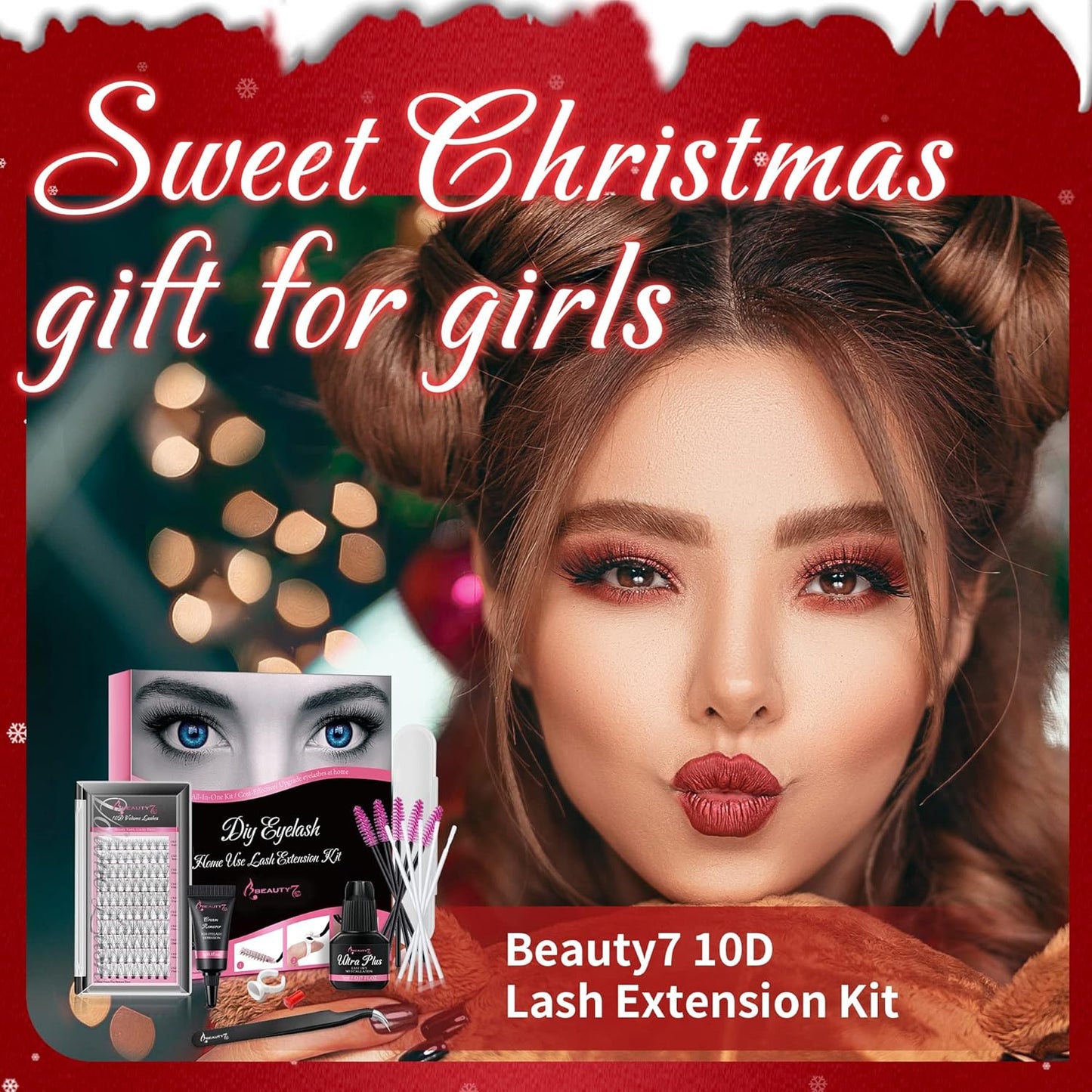 Beauty7 DIY Eyelash Extension Kit Lash Kit for Self Application Eyelash Glue Cream Remover Cluster Lashes Tweezer at Home Lash Extensions for Individuals (10D KIT)