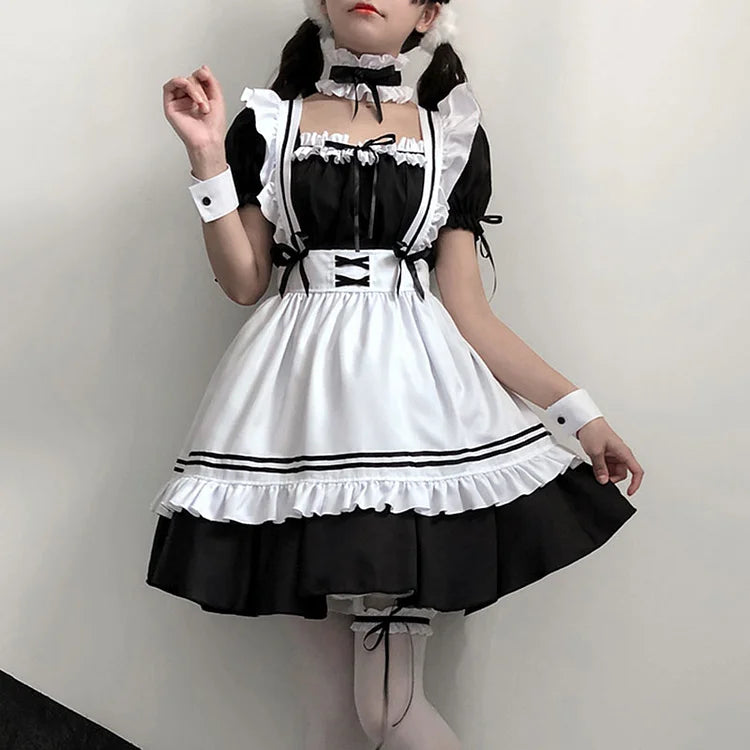 Cosplay Bow Tie Lolita Maid Ruffle Costume Dress