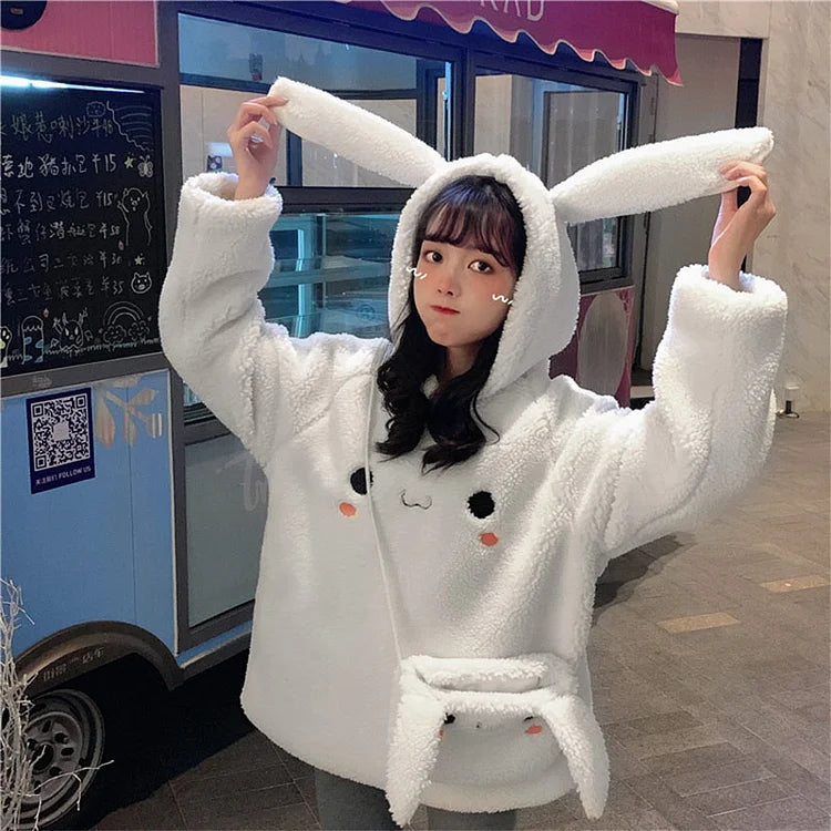 Bunny Ears Embroidery Crossbody Bag Hoodie Sweatshirt