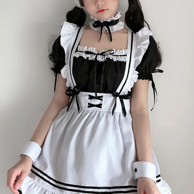 Cosplay Bow Tie Lolita Maid Ruffle Costume Dress
