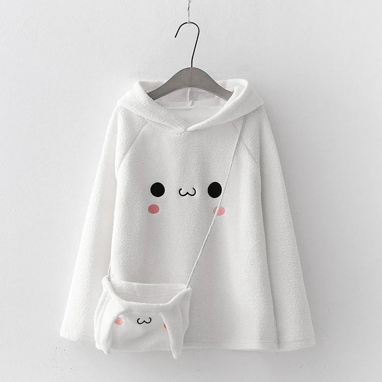 Bunny Ears Embroidery Crossbody Bag Hoodie Sweatshirt