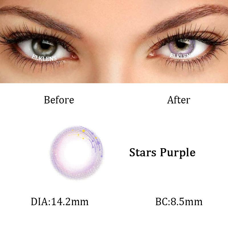 ELKLENS Stars Purple Prescription Colored Contact Lenses