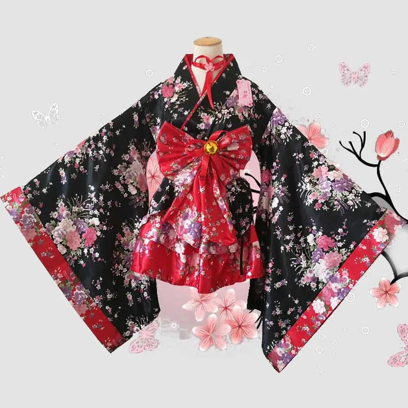 flower printed red black kimono
