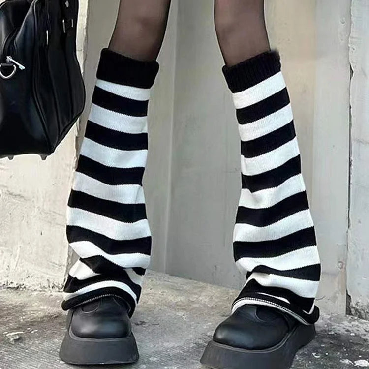 Pure Color Stripe Leg Warmers Socks