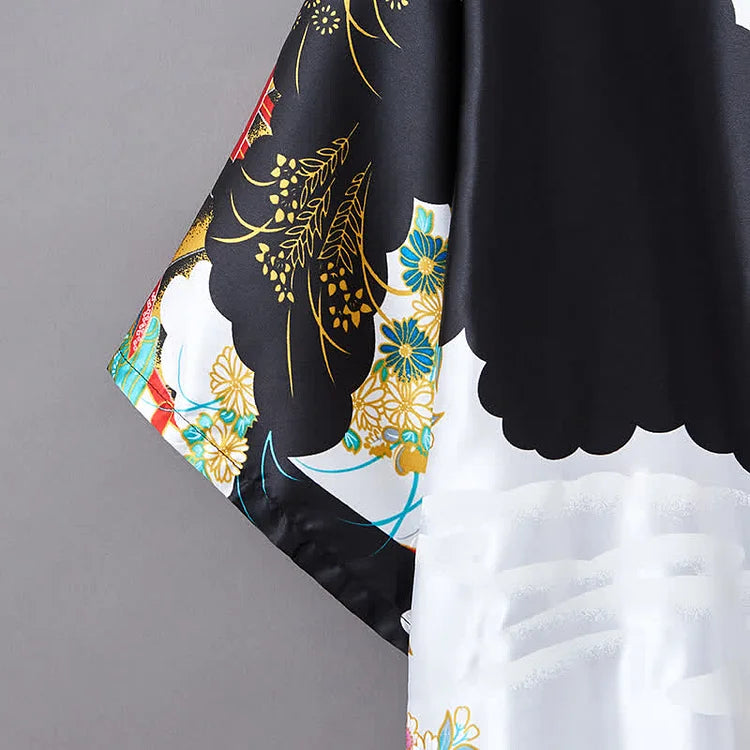Vintage Print Robe Long Cardigan Kimono Outerwear