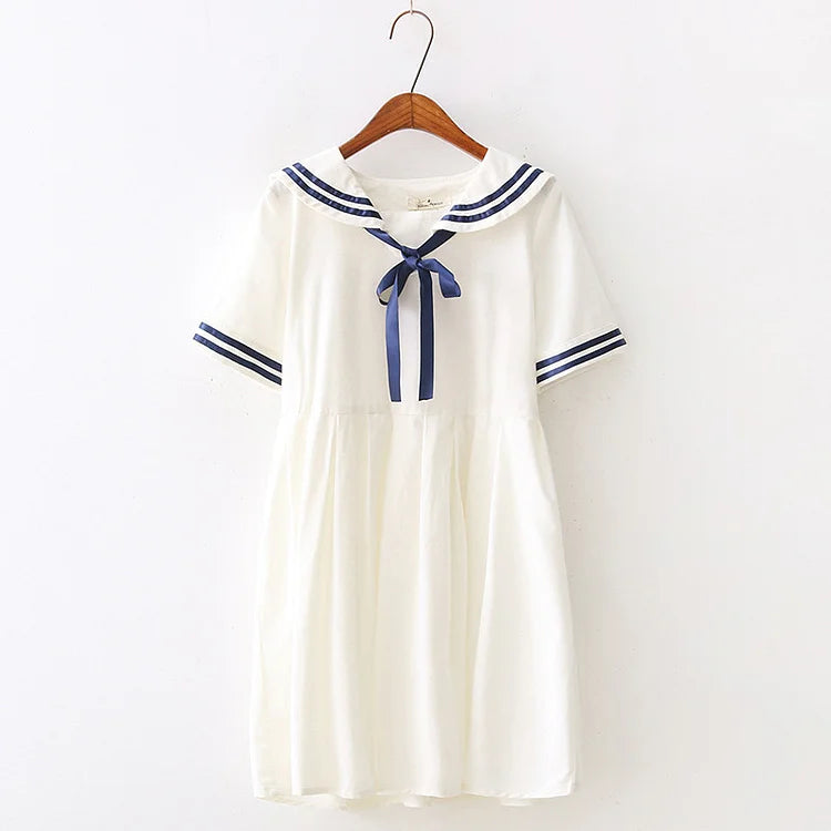 Sailor Collar Bow Decor Loose Dress