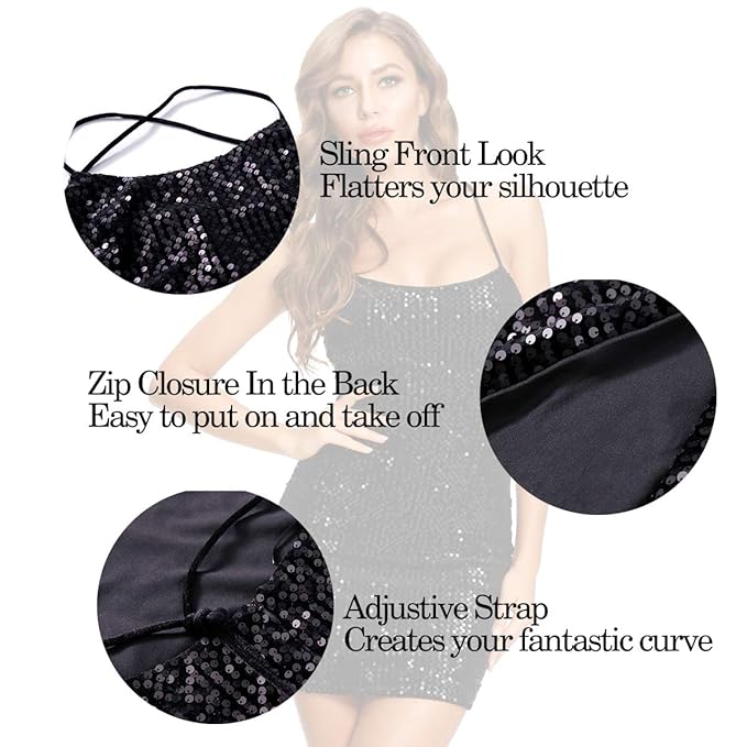 Sequins Cross Spaghetti Strap Bodycon Mini