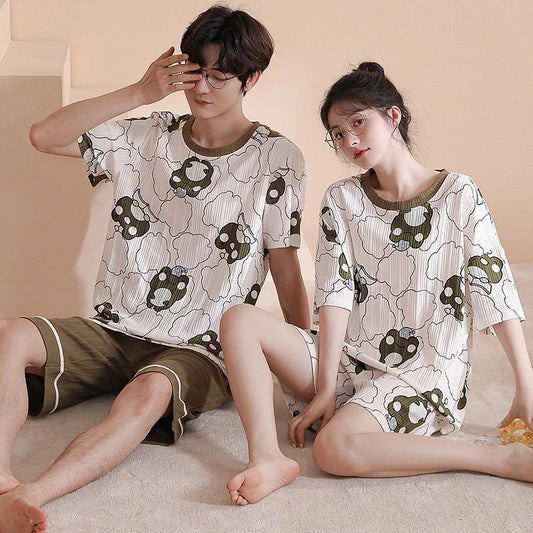Girlfriend Boyfriend Summer Cartoon Cotton Pajamas Set