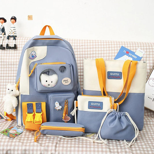 Colorblock Five-Piece College Style Backpack