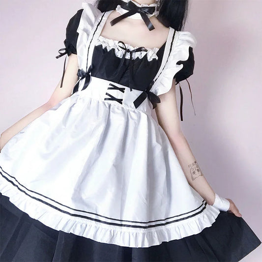 Cosplay Bow Tie Lolita Maid Ruffle Costume Dress