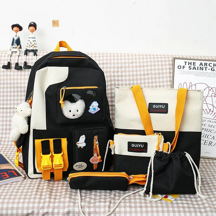 Colorblock Five-Piece College Style Backpack