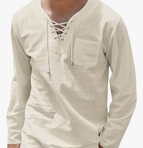 V Neck Medieval Lace-Up Shirt (3XL)