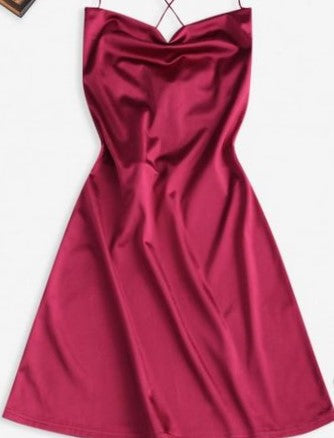 ZAFUL Lace Up Open Back Satin Dress