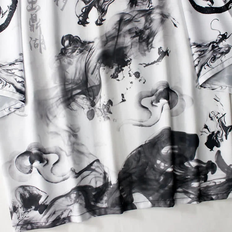 Vintage Character Dragon Print Casual Cardigan Kimono Outerwear