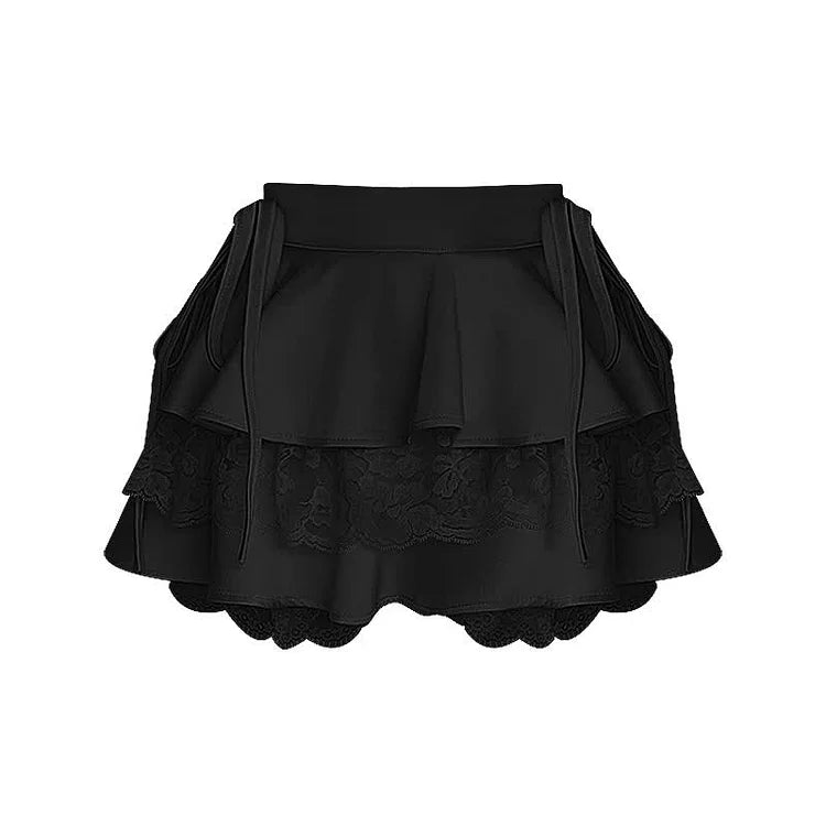 Chic Lace Up High Waist Layered Mini Skirt